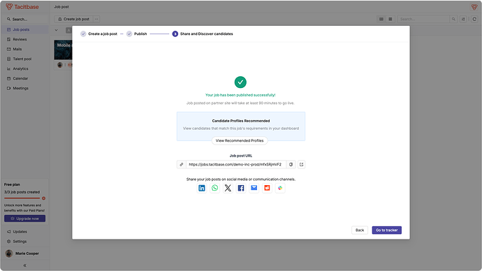 Tacitbase's Job Posting feature